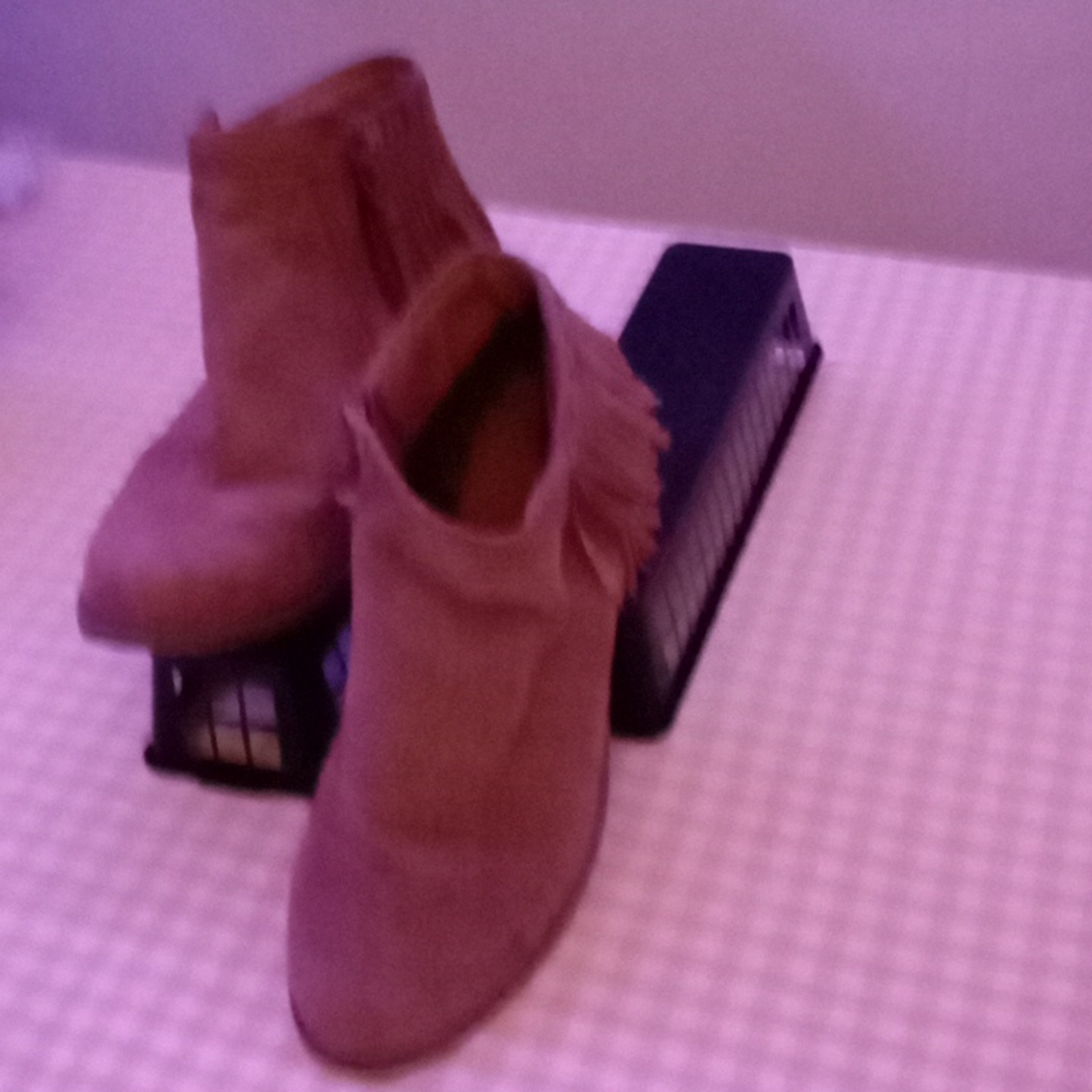 Fringe trimmed ankle boots for women, size 8.5